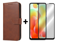 SKLO + PUZDRO 2v1 pre Xiaomi Redmi 12C - Peňaženkové puzdro BUCKLE hnedé