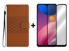 SKLO + PUZDRO 2v1 pre Samsung Galaxy A13 4G - Knižkové EMBOSSED hnedé
