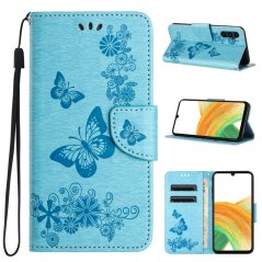 SKLO + PUZDRO 2v1 pre Samsung Galaxy S24 5G - Knižkové puzdro BUTTERFLY modré