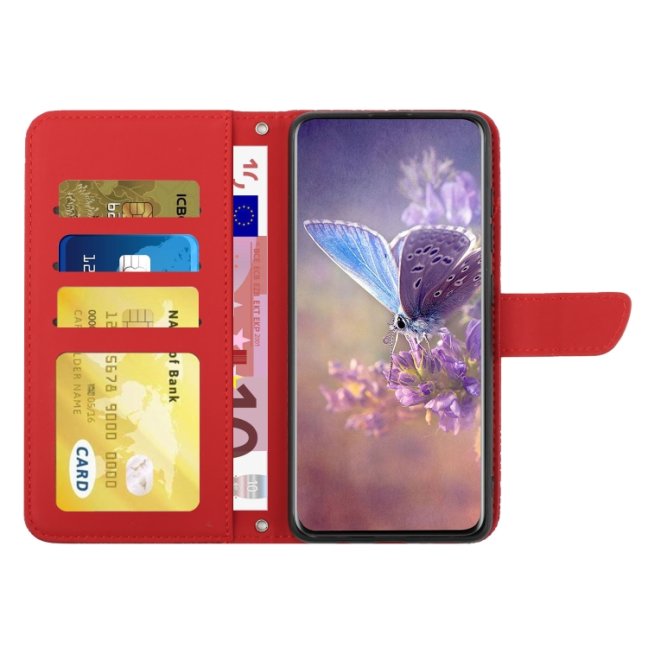 9D SKLO + PUZDRO 2v1 pre Motorola Moto G14 - Knižkové Butterfly červené