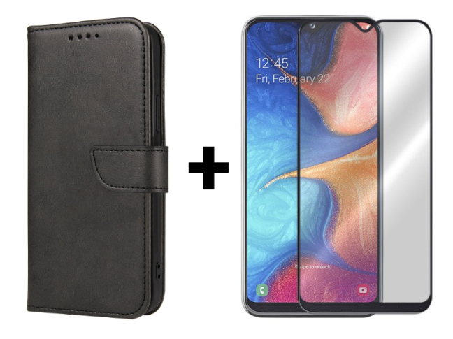 SKLO + PUZDRO 2v1 pre Samsung Galaxy A20e - Knižkové puzdro BUCKLE čierne