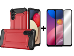 SKLO + KRYT 2v1 pre Samsung Galaxy A13 4G - Tvrdený Zadný kryt HYBRID červený
