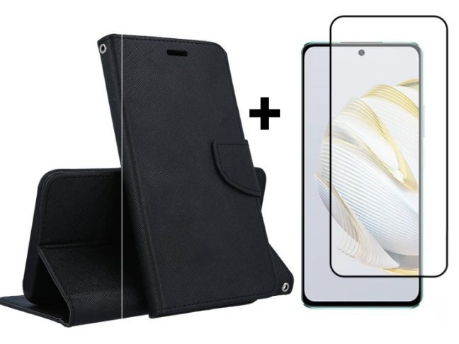 9D SKLO + PUZDRO 2v1 pre Huawei Nova 10 SE - Knižkové FANCY čierne