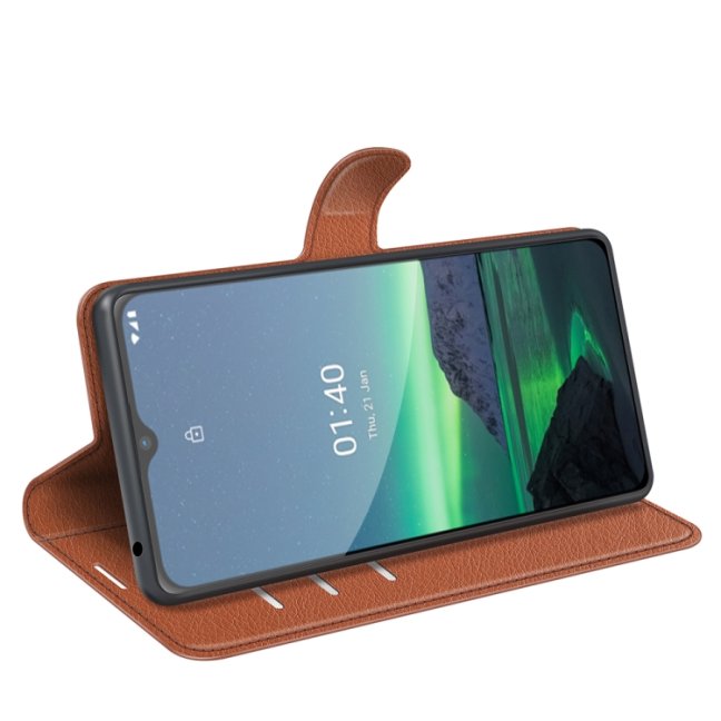 9D SKLO + PÚZDRO 2v1 pre Nokia 1.4 - Knižkové puzdro Solid hnedé