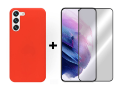 9D SKLO + PÚZDRO 2v1 pre Samsung Galaxy S22 - Silikónové červené