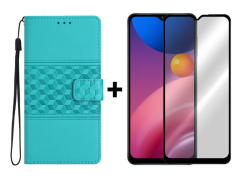 SKLO + PUZDRO 2v1 pre Samsung Galaxy A13 4G - Knižkové EMBOSSED svetlo modré