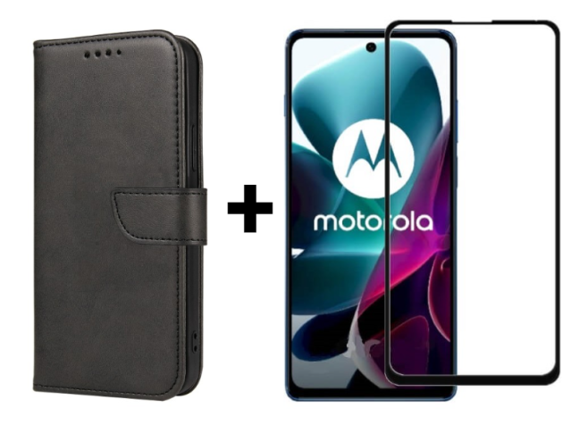 SKLO + PUZDRO 2v1 pre Motorola Moto E20 / E30 / E40 - Peňaženkové puzdro BUCKLE čierne