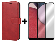 SKLO + PUZDRO 2v1 pre Samsung Galaxy A14 4G / A14 5G - Peňaženkové puzdro BUCKLE červené