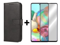 SKLO + PUZDRO 2v1 pre Samsung Galaxy A71 - Peňaženkové puzdro BUCKLE čierne