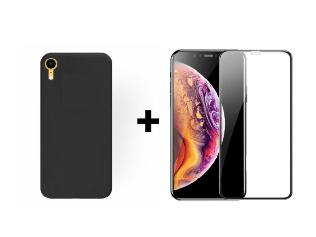 9D SKLO + KRYT 2v1 pre iPhone XR - Silikónový MATT čierny