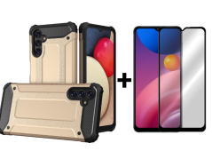 SKLO + KRYT 2v1 pre Samsung Galaxy A13 4G - Tvrdený Zadný kryt HYBRID zlatý