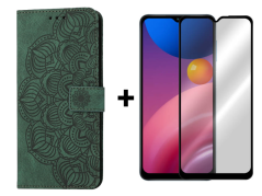 SKLO + PUZDRO 2v1 pre Samsung Galaxy A13 4G - Knižkové MANDALA zelené