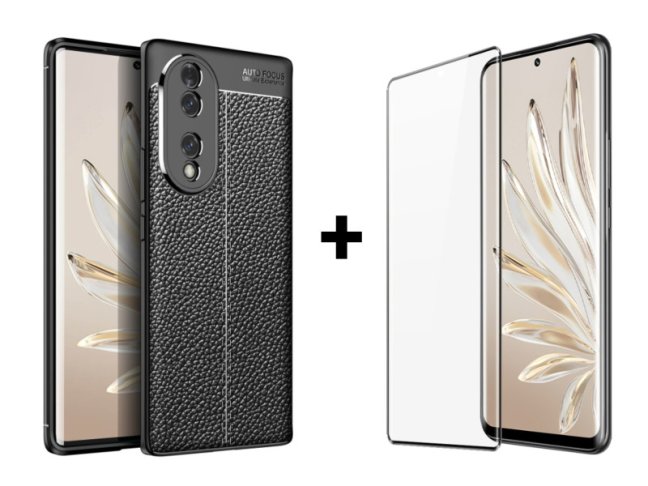 9D SKLO + PUZDRO 2v1 pre Honor 70 - Silikónové FOCUS čierne