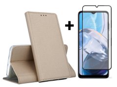 9D SKLO + PUZDRO 2v1 pre Motorola Moto E22 / E22i - Knižkové MAGNET zlaté