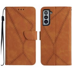 STITCHING Knižkové puzdro pre Samsung Galaxy S22 5G - hnedé