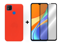 9D SKLO + PÚZDRO 2v1 pre Xiaomi Redmi 9C - červené