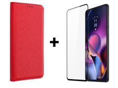 SKLO + PUZDRO 2v1 pre Moto G54 5G / G54 5G Power Edition - Knižkové puzdro MAGNET červené