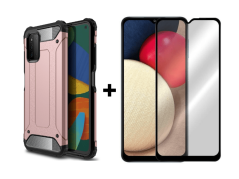 9D SKLO + PÚZDRO 2v1 pre SAMSUNG GALAXY A03s - Armor ružové