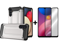 SKLO + KRYT 2v1 pre Samsung Galaxy A13 4G - Tvrdený Zadný kryt HYBRID sivý