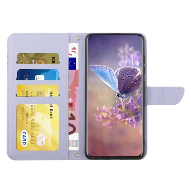 9D SKLO + PUZDRO 2v1 pre Motorola Moto G14 - Knižkové Butterfly fialové