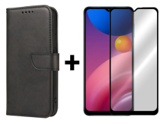 SKLO + PUZDRO 2v1 pre Samsung Galaxy A13 4G - Peňaženkové puzdro BUCKLE čierne