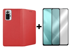 9D SKLO + PÚZDRO 2v1 pre Xiaomi Redmi Note 10 Pro Knižkové červené