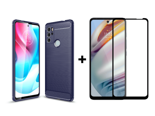 9D SKLO + PÚZDRO 2v1 pre Motorola Moto G60s - Carbon modré