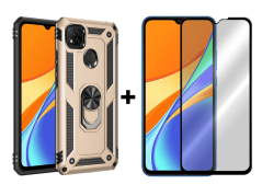 9D SKLO + KRYT 2v1 pre Xiaomi Redmi 9C - Ring Armor zlaté
