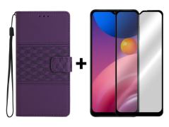 SKLO + PUZDRO 2v1 pre Samsung Galaxy A13 4G - Knižkové EMBOSSED fialové