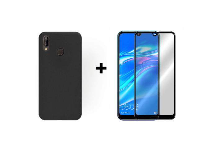 9D SKLO + PÚZDRO 2v1 pre HUAWEI Y7 2019 - čierne