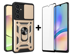 SKLO + KRYT 2v1 pre Samsung Galaxy A05s - Tvrdený ARMOR SLIDE zlatý