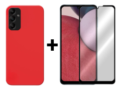 SKLO + KRYT 2v1 pre Samsung Galaxy A14 4G / A14 5G - Silikónový Zadný kryt MATT červený