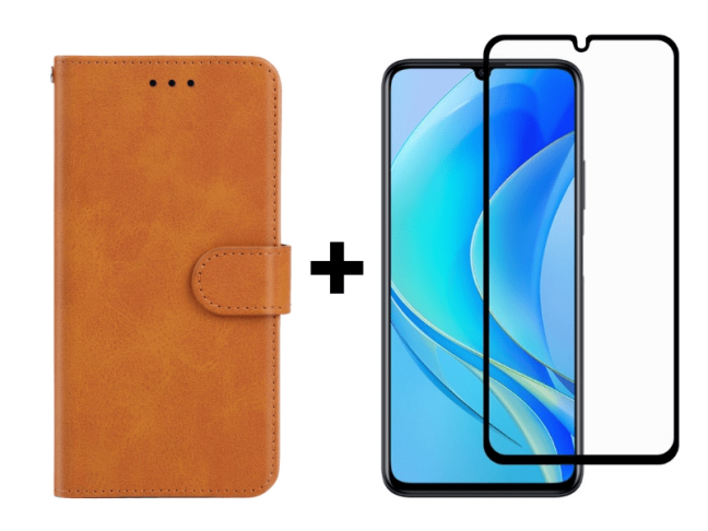 9D SKLO + PUZDRO 2v1 pre Huawei Nova Y70 - Knižkové Solid hnedé