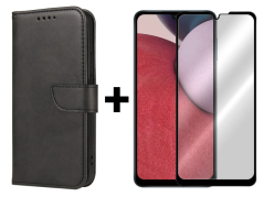 SKLO + PUZDRO 2v1 pre Samsung Galaxy A14 4G / A14 5G - Peňaženkové puzdro BUCKLE čierne
