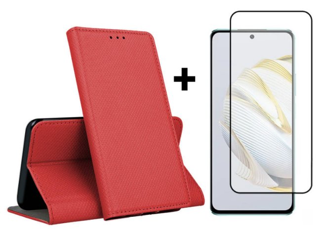 9D SKLO + PUZDRO 2v1 pre Huawei Nova 10 SE - Knižkové MAGNET červené