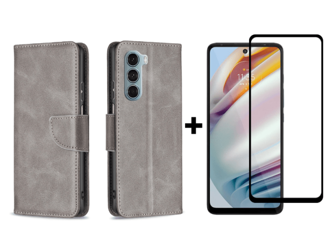 9D SKLO + PUZDRO 2v1 pre Motorola Moto G200 5G - Knižkové Solid sivé