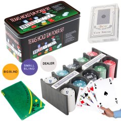 Texas poker set žetóny 200ks kariet podložka