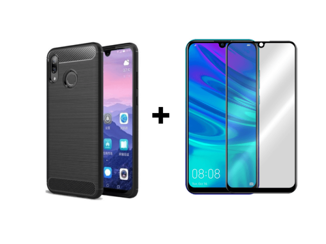 9D SKLO + PÚZDRO 2v1 pre HUAWEI P Smart (2019) / Honor 10 Lite Carbon