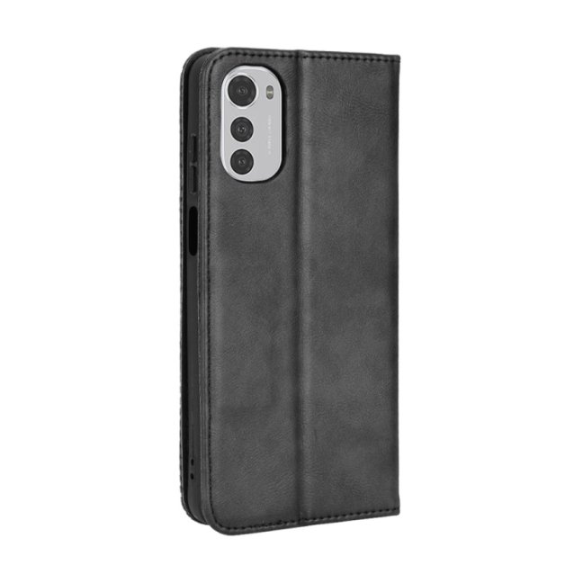 9D SKLO + PUZDRO 2v1 pre Motorola Moto E32 / E32s - Knižkové Retro čierne