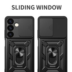 SKLO + KRYT 2v1 pre Samsung Galaxy S24 5G - Tvrdený RING ARMOR SLIDE zelený