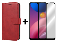 SKLO + PUZDRO 2v1 pre Samsung Galaxy A13 4G - Peňaženkové puzdro BUCKLE červené