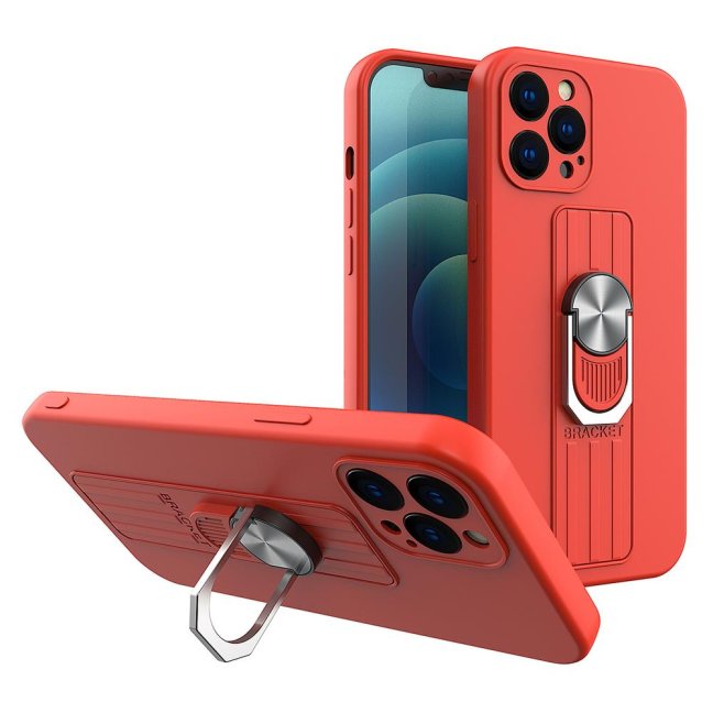 9D SKLO + KRYT 2v1 pre Apple iPhone 11 - Armor Ring grip červené