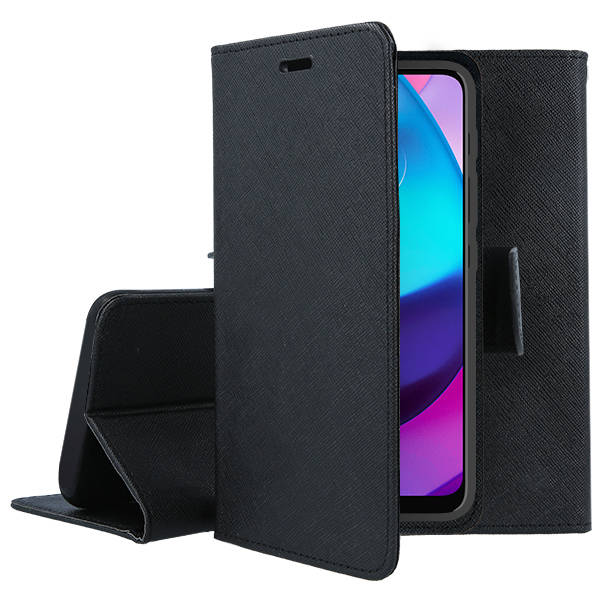 9D SKLO + PUZDRO 2v1 pre Motorola Moto E32 / E32s - Knižkové FANCY čierne