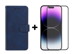9D SKLO + PUZDRO 2v1 pre Apple iPhone 14 Pro - Knižkové solid modré