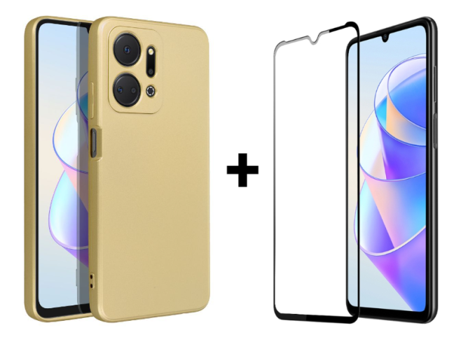 9D SKLO + PUZDRO 2v1 pre Honor X7a - Silikónové METALLIC zlaté