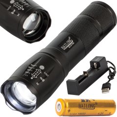 Taktická baterka bailong zoom cree led q3 uv test