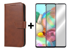 SKLO + PUZDRO 2v1 pre Samsung Galaxy A71 - Peňaženkové puzdro BUCKLE hnedé