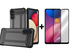 SKLO + KRYT 2v1 pre Samsung Galaxy A13 4G - Tvrdený Zadný kryt HYBRID čierny