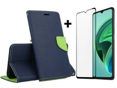 SKLO + PUZDRO 2v1 pre Xiaomi Redmi 10 5G - Knižkové FANCY modro zelené