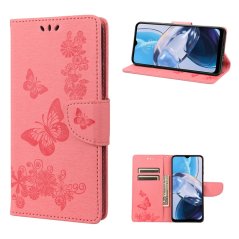 SKLO + PUZDRO 2v1 pre Motorola Moto E22 / E22i - Knižkové BUTTERFLY ružové